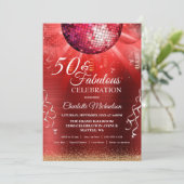 Glitter Glam 50 en Fabulous Red Disco Ball Kaart (Staand voorkant)