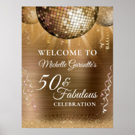 Glitter Glam 50 & Fabulous Gold Disco Ball Poster