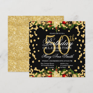 Glitter Glam 50th Birthday - gouden en rode feestd Kaart