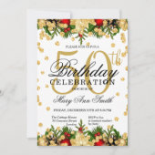 Glitter Glam 50th Birthday - gouden en rode feestd Kaart (Voorkant)