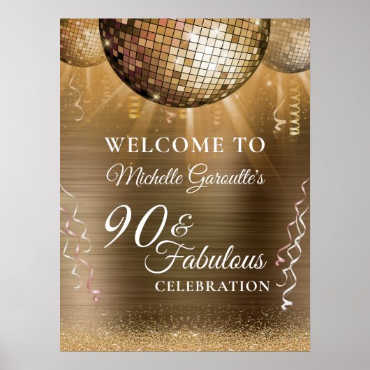 Glitter Glam 90 & Fabulous Gouden Discobal Poster (Voorkant)