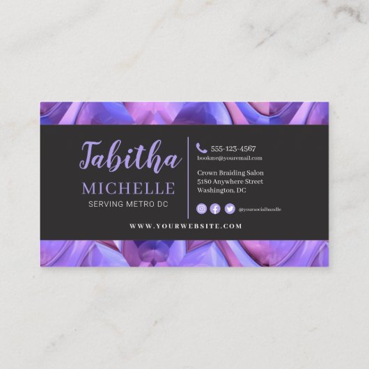 Glitter Glam Abstract Modern Hair Braiding Salon Visitekaartje (Achterkant)