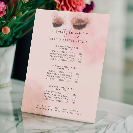 Glitter Glam Beauty Makeup Artist Service List Reclamebord Met Voetstuk