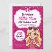 Glitter Glam Birthday Bash Bewerkbaar Sparkly Pink Kaart (Voorkant)