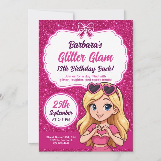 Glitter Glam Birthday Bash Bewerkbaar Sparkly Pink Kaart (Voorkant)
