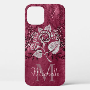 Glitter Glam Bling Flower Dark Roos Initiaal Name Case-Mate iPhone Case