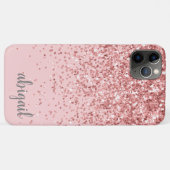 Glitter Glam Blush Pink Girly Modern Monogram Naam Case-Mate iPhone Case (Achterkant (horizontaal))