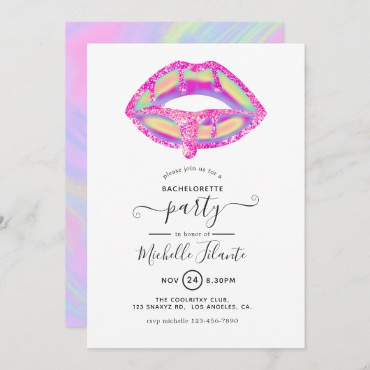 Glitter Glam Chic Bachelorette Party Invitation Kaart (Voorkant / Achterkant)
