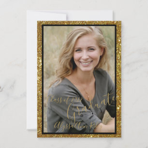 Glitter glam foto Afstudeerfeest uitnodiging