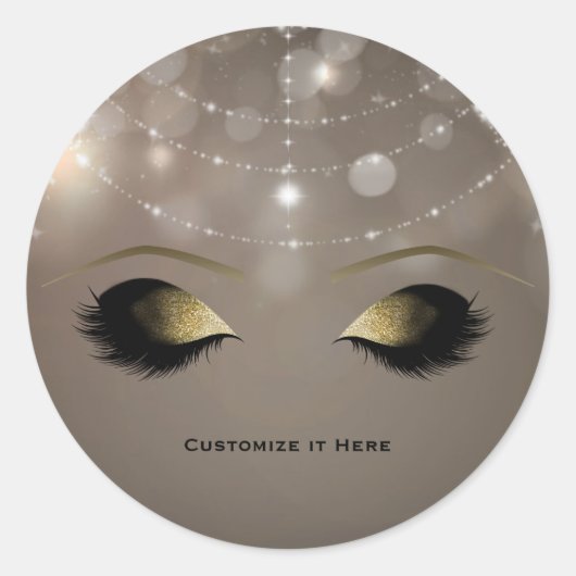 Glitter Glam Gold Makeup Eyelashes Ronde Sticker (Voorkant)