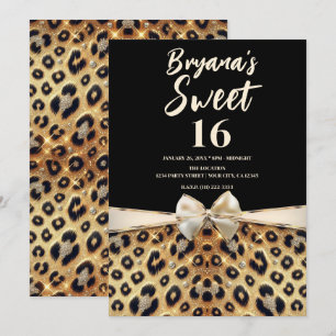Glitter Glam Goud Zwart Luipaardprint Sweet 16 Kaart