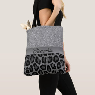 Glitter Glam Gray en Black Leopard Tote Bag