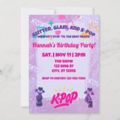 Glitter, Glam, & K-Pop Birthday Party Kaart (Voorkant)
