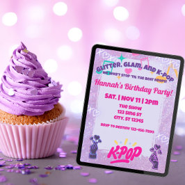 Glitter, Glam, & K-Pop Verjaardagsfeest Kaart