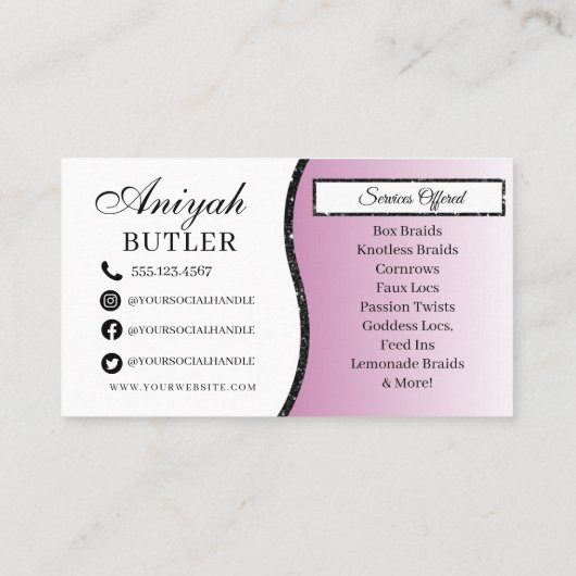 Glitter Glam Modern Hair Braiding Salon Visitekaartje (Achterkant)