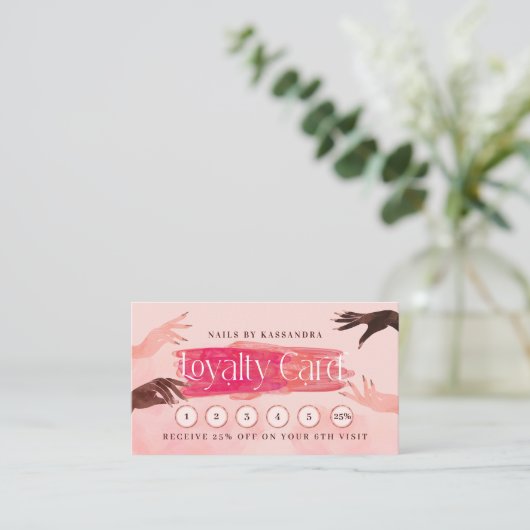 Glitter Glam Nail Art Manicure Salon Loyalty Visitekaartje (Staand voorkant)