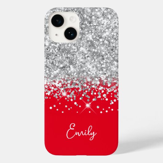 Glitter Glam, rood en zilver Case-Mate iPhone Case (Achterkant)