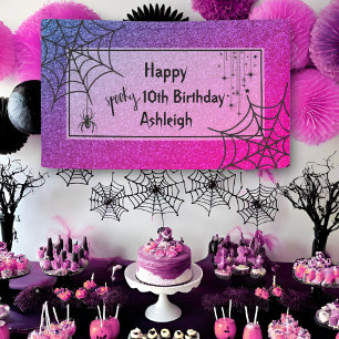 Glitter Glam Roze Paarse Spider Halloween Verjaard Spandoek