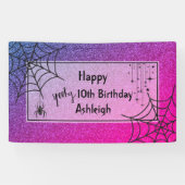 Glitter Glam Roze Paarse Spider Halloween Verjaard Spandoek (Horizontaal)