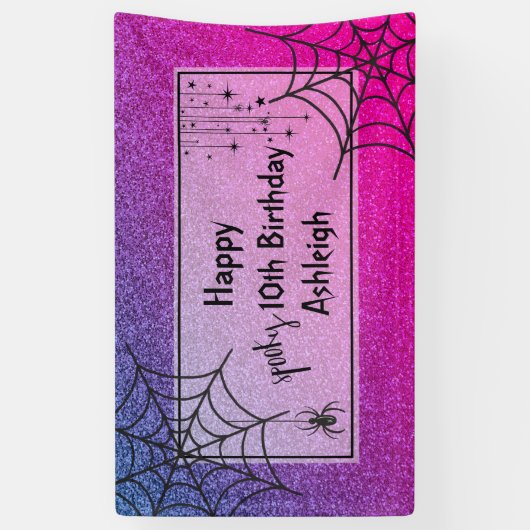Glitter Glam Roze Paarse Spider Halloween Verjaard Spandoek (Verticaal)