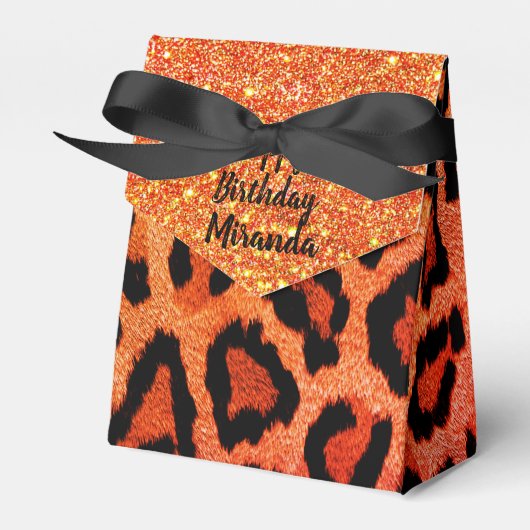 Glitter Glam Sinaasappel Leopard gepersonaliseerd Bedankdoosjes (Voorkant Zijde)