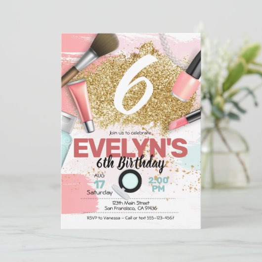 Glitter Glam Spa Party Invitation of Pamper Party Kaart (Staand voorkant)