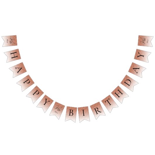 Glitter Glam Sweet 16 Roos Gouden Glitter Verjaard Vlaggetjes (Alle)