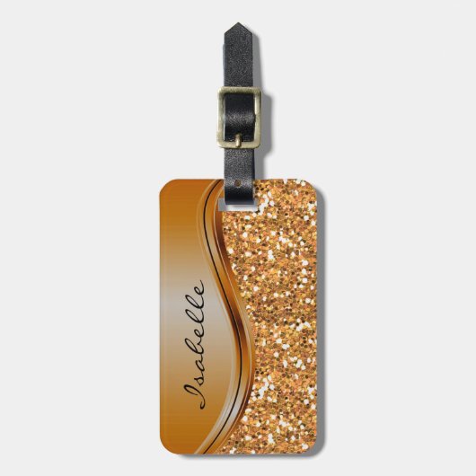 Glitter Glam Terra Cotta Personalized Metal Bagagelabel (Voorkant verticaal)