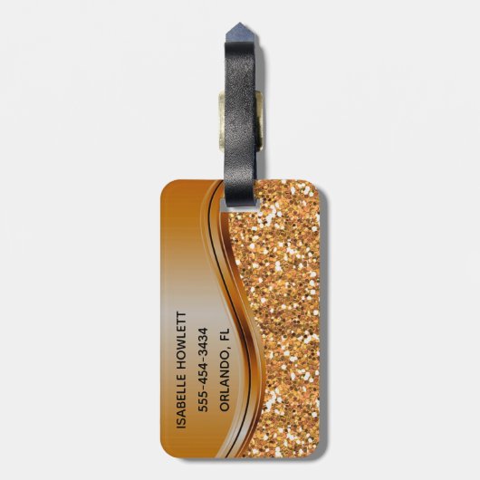 Glitter Glam Terra Cotta Personalized Metal Bagagelabel (Achterkant verticaal)