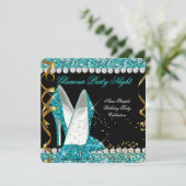 Glitter Glamor Blauwgroen aqua Gold Black Party Kaart (Staand voorkant)