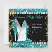 Glitter Glamor Blauwgroen aqua Gold Black Party Kaart (Voorkant)