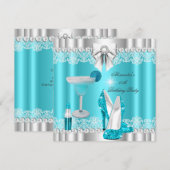 Glitter Glamor Blauwgroen Hi Heels Lipstick Cockta Kaart (Voorkant / Achterkant)