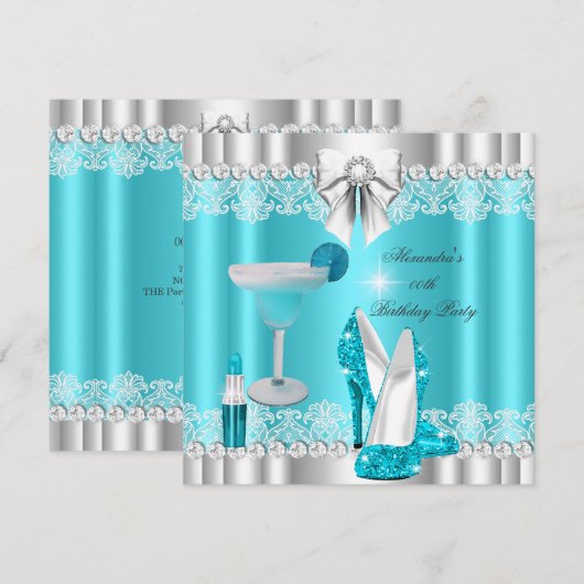 Glitter Glamor Blauwgroen Hi Heels Lipstick Cockta Kaart (Voorkant / Achterkant)