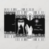 Glitter Glamor Hi Heels Silver Black Champagne Kaart (Voorkant / Achterkant)