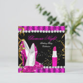 Glitter Glamor Hot Pink Gold Zwarte Dag Kaart (Staand voorkant)