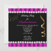 Glitter Glamor Hot Pink Gold Zwarte Dag Kaart (Achterkant)