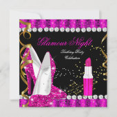 Glitter Glamor Hot Pink Gold Zwarte Dag Kaart (Voorkant)