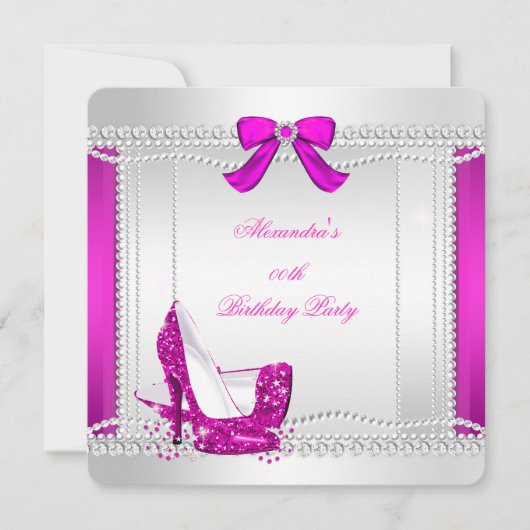 Glitter Glamor Hot Pink High Heels Party Kaart (Voorkant)