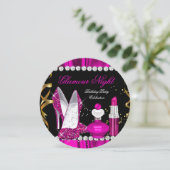Glitter Glamor Night Deep Pink Gold Black Party a Kaart (Staand voorkant)