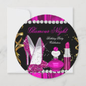 Glitter Glamor Night Deep Pink Gold Black Party a Kaart (Voorkant)