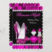 Glitter Glamor Night Deep Pink Gold Black Party b Kaart (Voorkant / Achterkant)