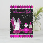 Glitter Glamor Night Deep Pink Gold Black Party b Kaart (Staand voorkant)
