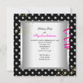 Glitter Glamor Night Pink Silver Birthday Party Kaart (Achterkant)