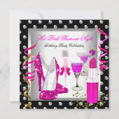 Glitter Glamor Night Pink Silver Birthday Party Kaart (Voorkant)