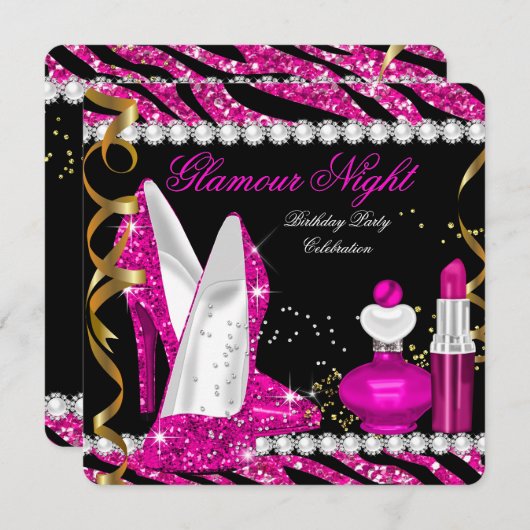 Glitter Glamor Night Zebra Deep Pink Gold Black 2 Kaart (Voorkant / Achterkant)