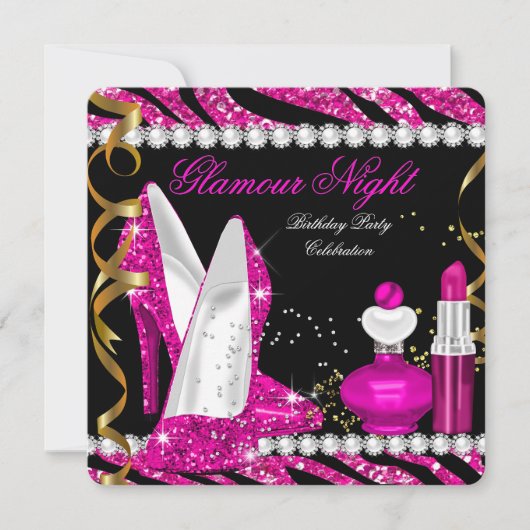 Glitter Glamor Night Zebra Deep Pink Gold Black 2 Kaart (Voorkant)