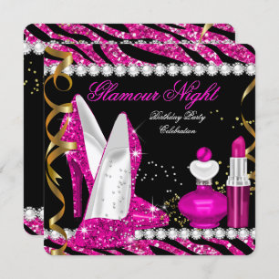 Glitter Glamor Night Zebra Deep Pink Gold Black 2 Kaart