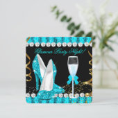 Glitter Glamor Party Night Blauwgroen Blue Champag Kaart (Staand voorkant)
