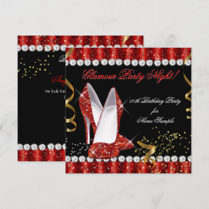Glitter Glamour Feest Nacht Rood Gouden Hoge Hakke Kaart