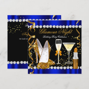 Glitter Glamour Nacht Blauw Goud Zwart Feestje Kaart